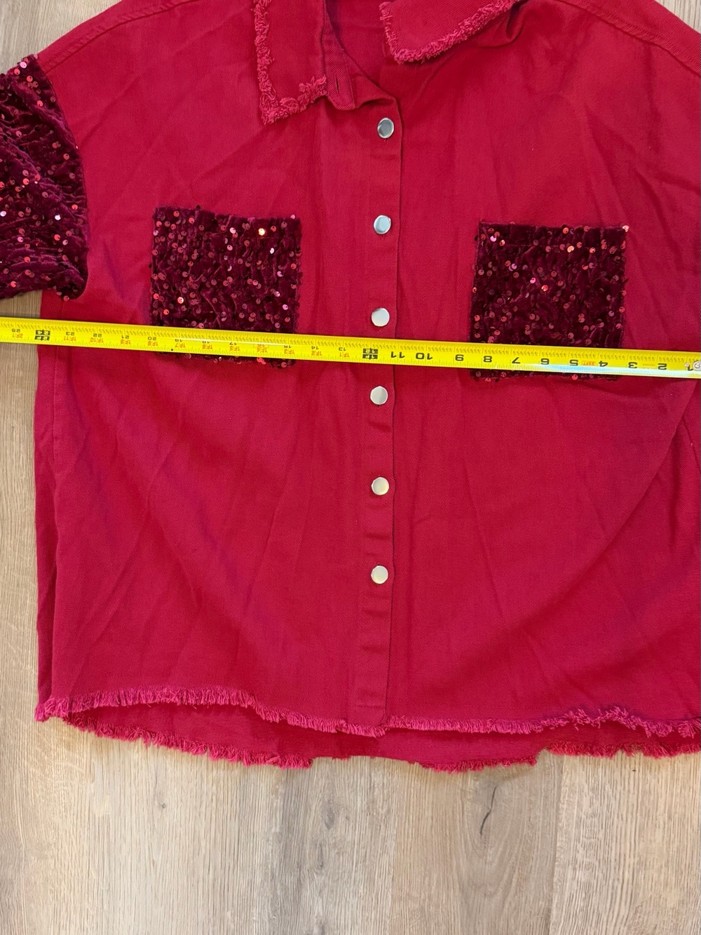 CHICME Red Sequin Sleeve Button Front Shacket Top 1XL - Picture 10 of 13